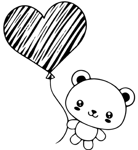 Teddy Bear With Heart Balloon Coloring Page